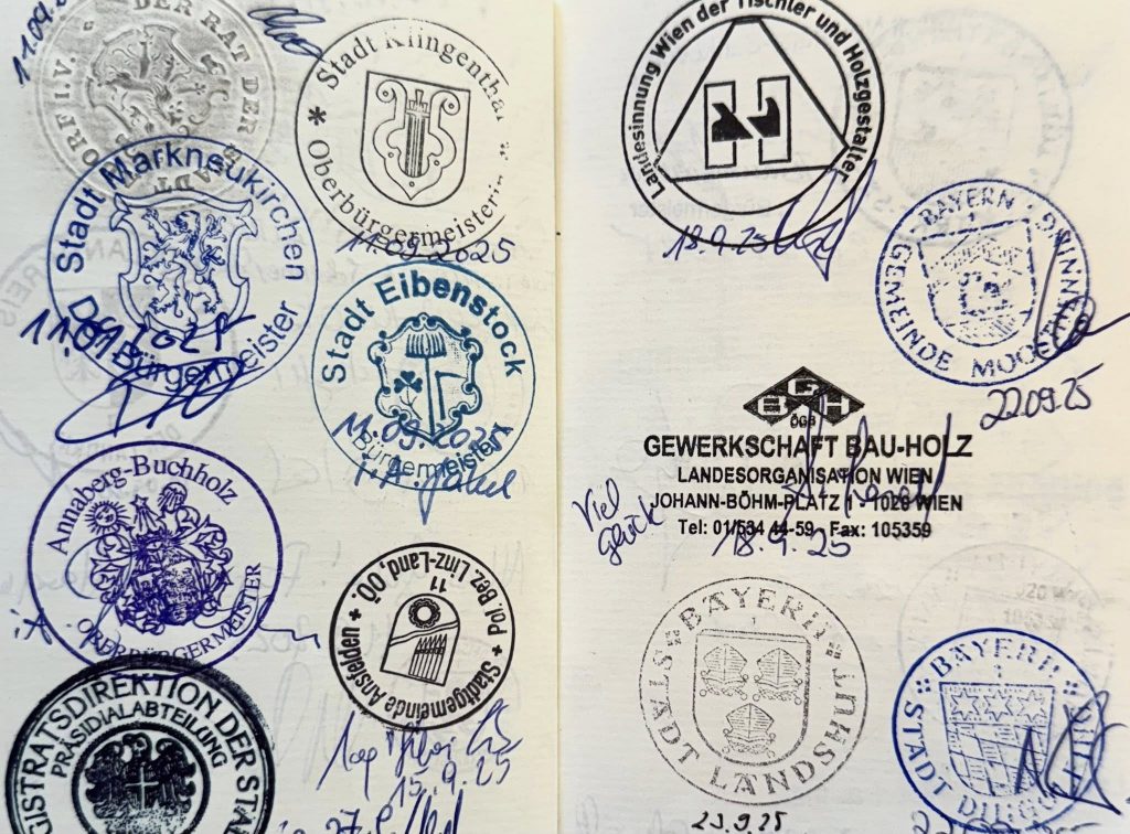Stempelheft von Handwerkern auf der Walz